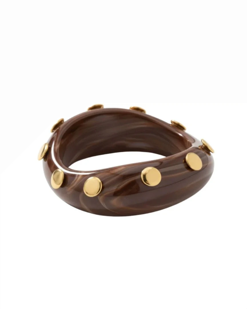 Beverly Bangle in brown lucite with warm gold-plated studs, Women's Jewelry, ACCESSORY CONCIERGE