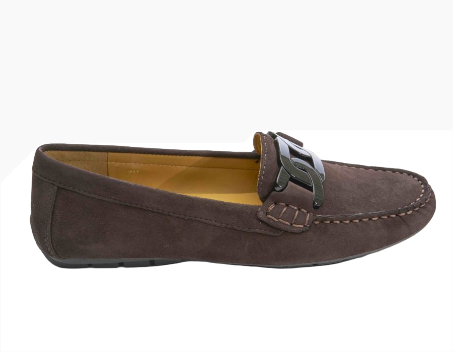 Aiker - Tmoro brown glove leather moccasin with chain accent and padded insole by VANELI