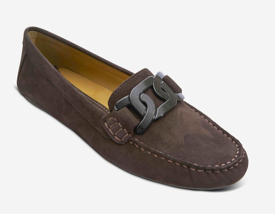 Aiker - Tmoro brown glove leather moccasin with black chain accent and padded insole by VANELI