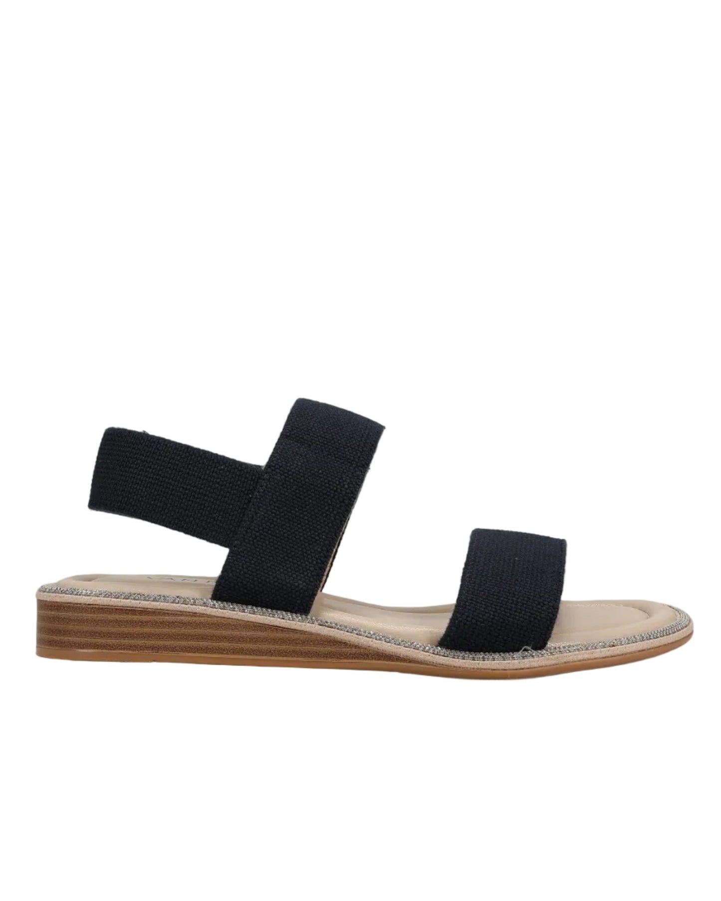 Bordy - Navy Linelast elastic-strap sandal with chain-trim welt and 1-inch wedge heel by VANELI
