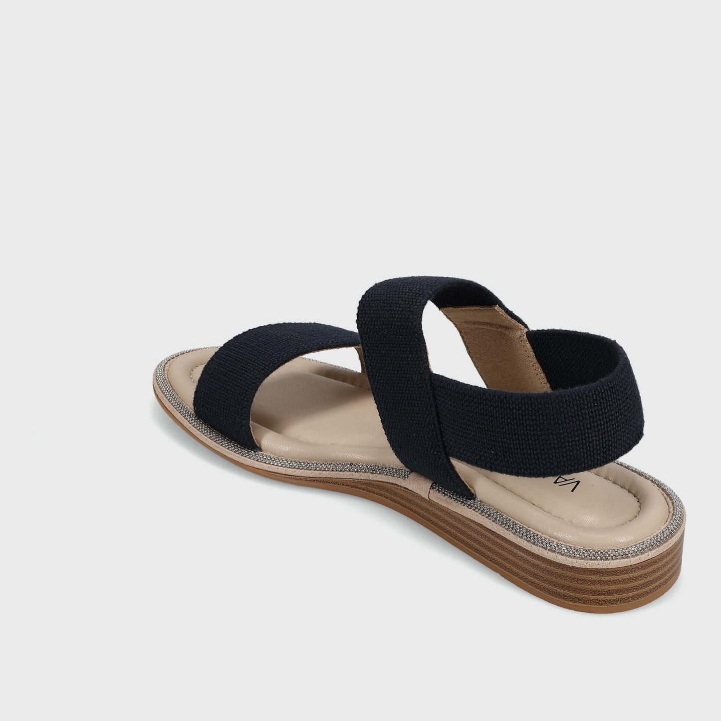 Bordy - Navy Linelast elastic-strap sandal with padded insole and 1-inch stacked wedge heel