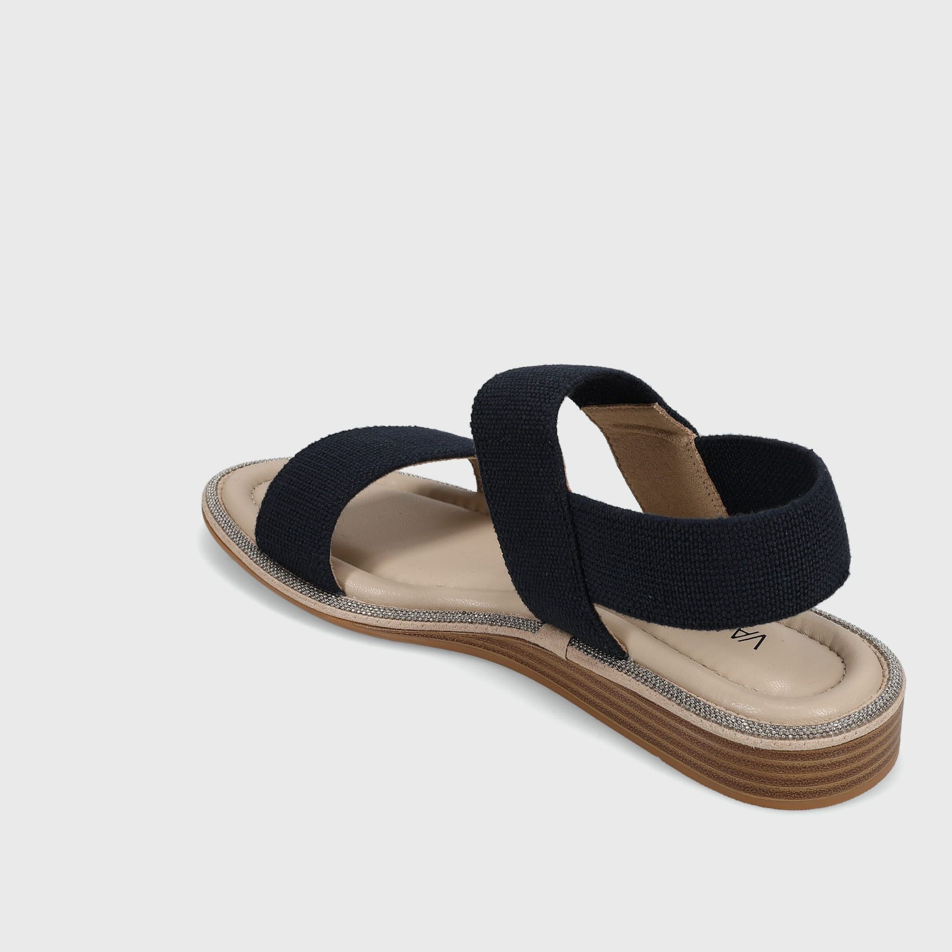 Bordy - Navy Linelast elastic-strap sandal with padded insole and 1-inch stacked wedge heel