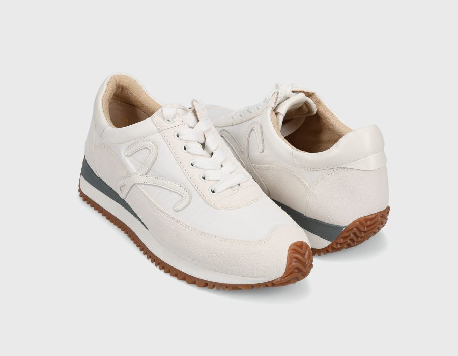 Queen - White Nival retro lace-up sneaker with padded collar and two-tone sole by VANELI at HCO