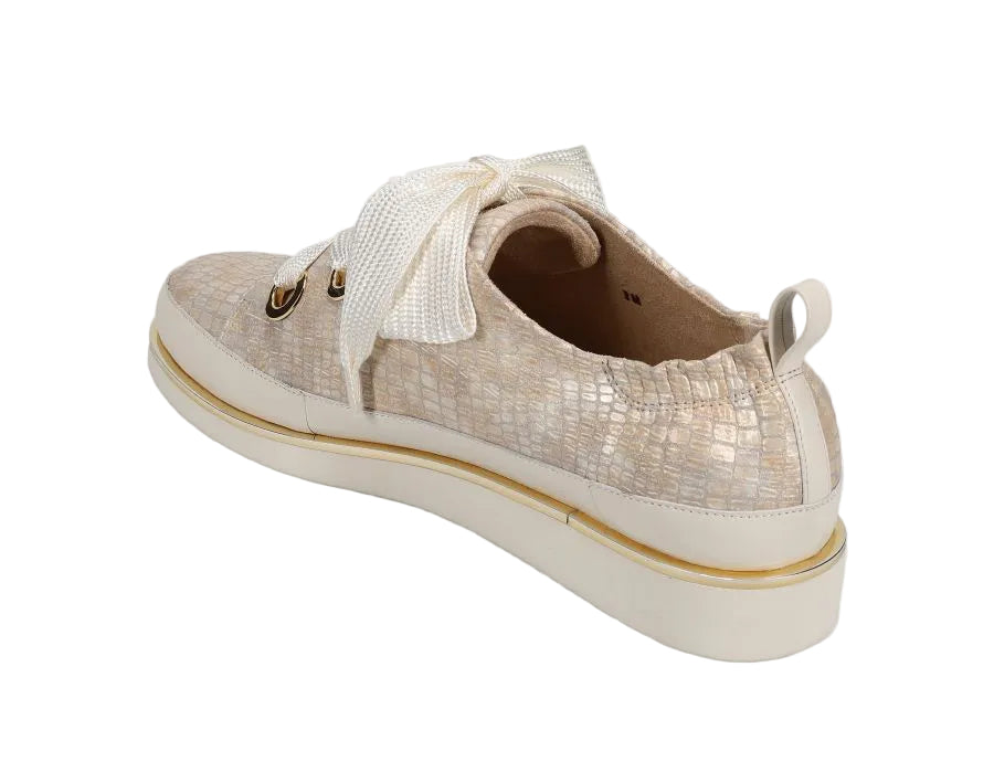 Quenda - Champagne Boro Print beige animal lace-up athleisure shoe with oversized laces VANELI