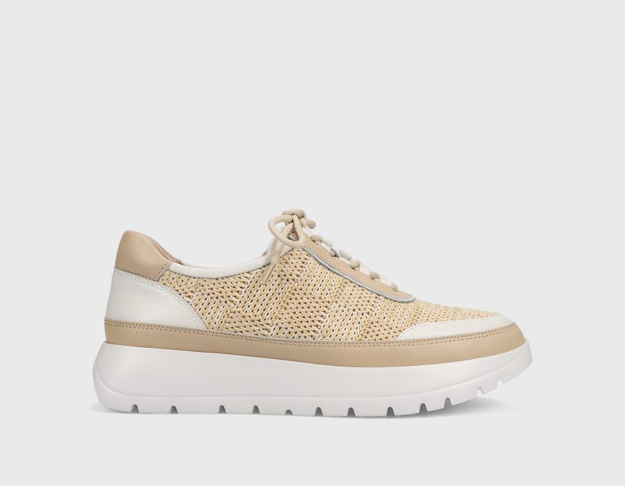 Qubi - Beige and White Tamara lace-up sneaker with rope and leather details by VANELI at HCO