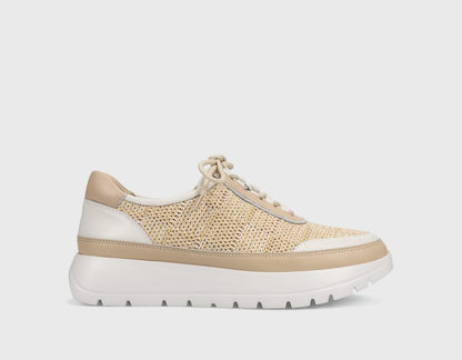 Qubi - Beige and White Tamara lace-up sneaker with rope and leather details by VANELI at HCO