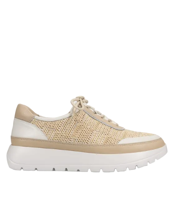 Qubi - Beige and White Tamara lace-up sneaker with leather and rope by VANELI at HCO Fredericksburg