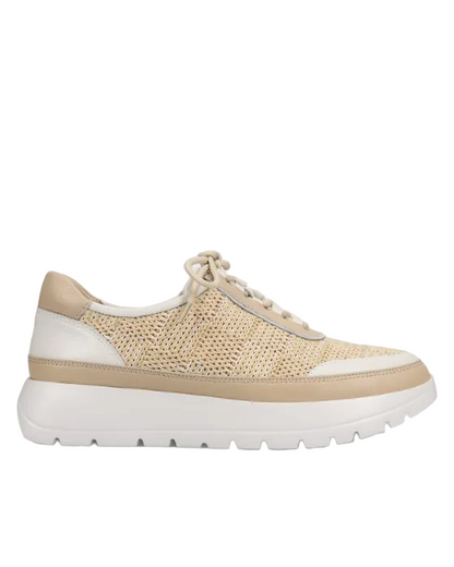 Qubi - Beige and White Tamara lace-up sneaker with leather and rope by VANELI at HCO Fredericksburg