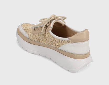 Qubi - Beige and White Tamara lace-up sneaker with leather, rope, and padded heel by VANELI