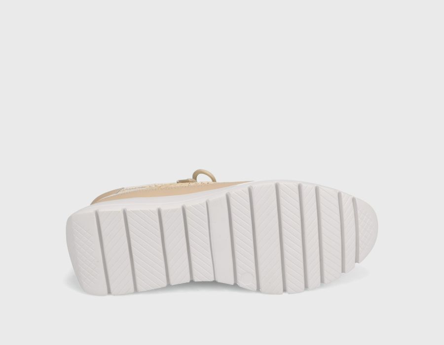Qubi - Beige and White Tamara sneaker with rubber sole and rope details by VANELI at HCO