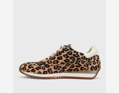 Queen - Camel Hairy Calf retro lace-up sneaker with leopard print and two-tone rubber sole by VANELI