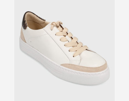 Ying - White mixed materials lace-up sneaker with beige accents and padded insole by VANELI