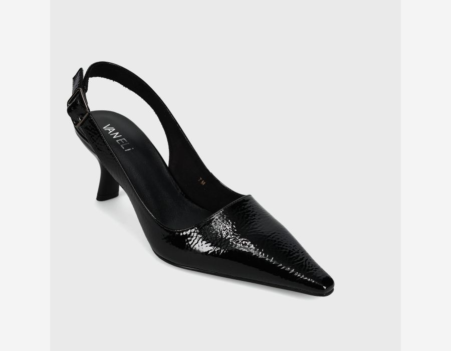 Patti - Black Naplak patent slingback with pointed toe and 2.25-inch heel by VANELI women's shoes