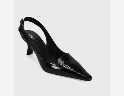 Patti - Black Naplak patent slingback with pointed toe and 2.25-inch heel by VANELI women's shoes