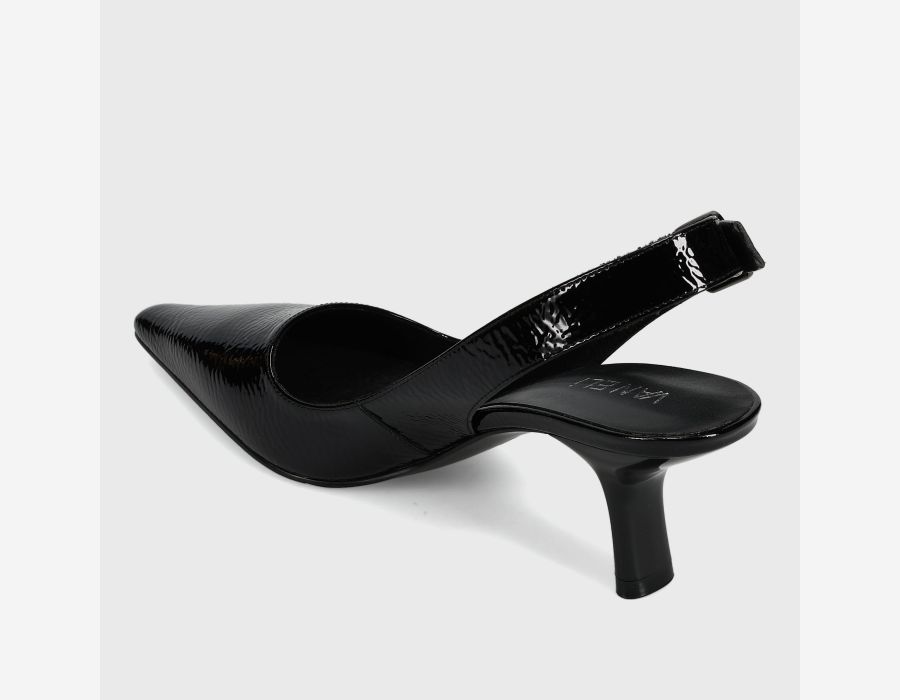 Patti - Black Naplak patent leather slingback with pointed toe and sculpted 2.25-inch heel by VANELI