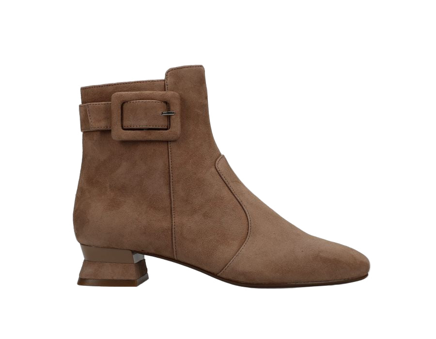 Pierot - Military Suede brown rounded square-toe ankle boot with side zip and buckle by VANELI