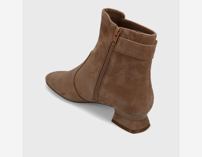 Pierot - Military Suede brown ankle boot with side zip and 1.25-inch covered heel by VANELI