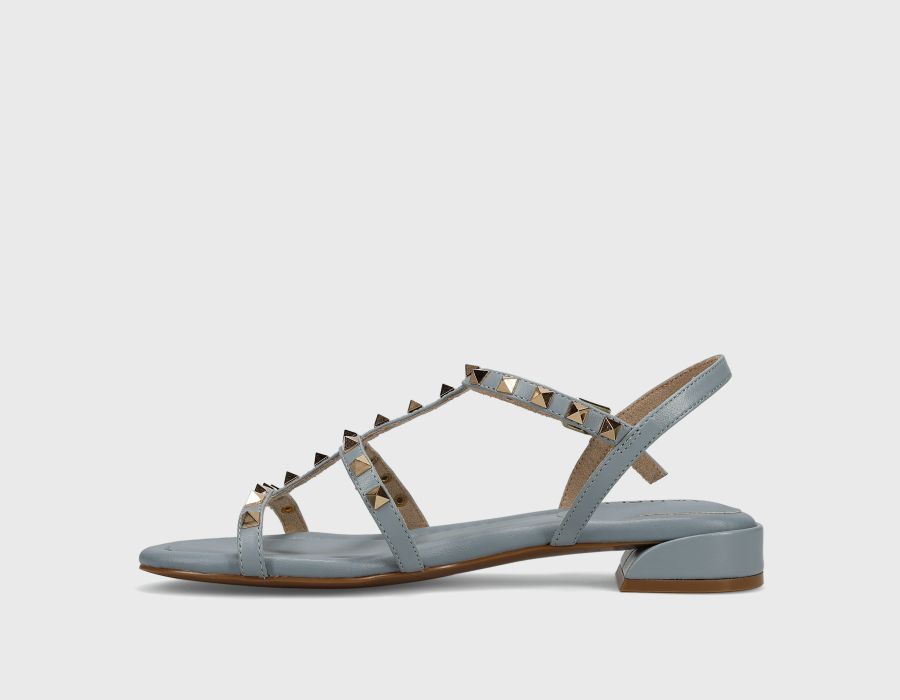 Becky - Pale Blue Aston T-strap leather sandal with pyramid studs by VANELI at HCO Fredericksburg