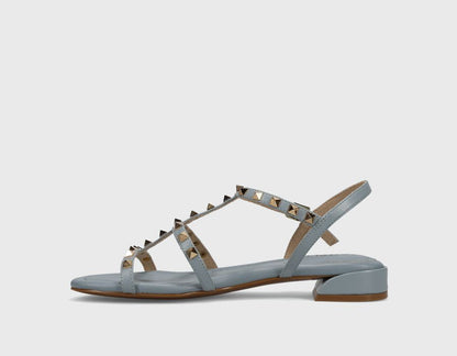 Becky - Pale Blue Aston T-strap leather sandal with pyramid studs by VANELI at HCO Fredericksburg