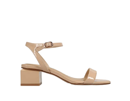 Cordie - Nude Patent beige patent leather ankle-strap sandal with 1.5-inch block heel VANELI