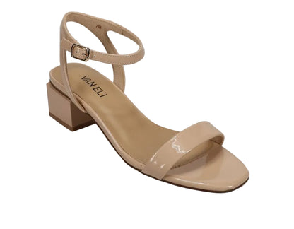 Cordie - Nude Patent beige patent leather ankle-strap sandal with 1.5-inch block heel VANELI
