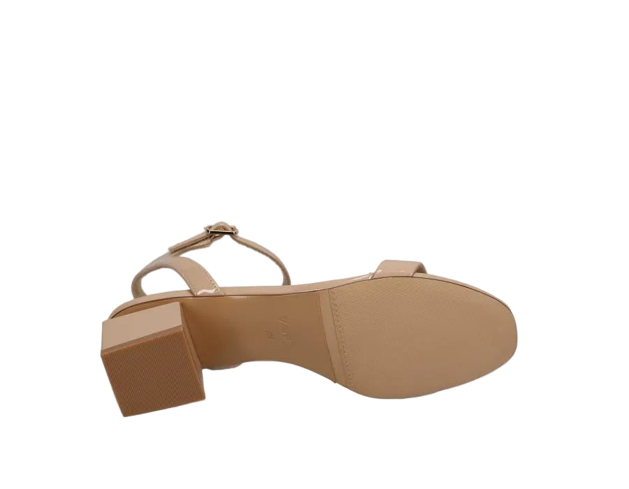 Cordie - Nude Patent beige patent leather ankle-strap sandal with 1.5-inch block heel VANELI HCO