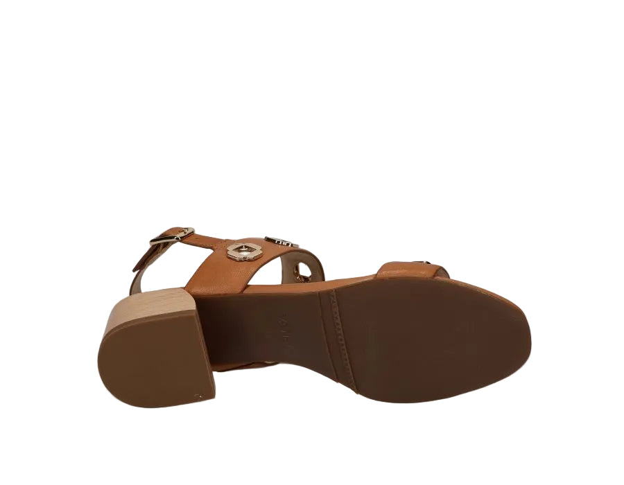 Cris - Almond Cyrene brown leather sandal with metal details and wood-look heel VANELI Women's Shoes