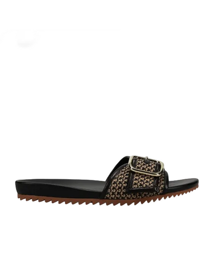 Adya - Black Beige Ottorafia slide sandal with oversized buckle and treaded sole by VANELI, HCO Women's Shoes