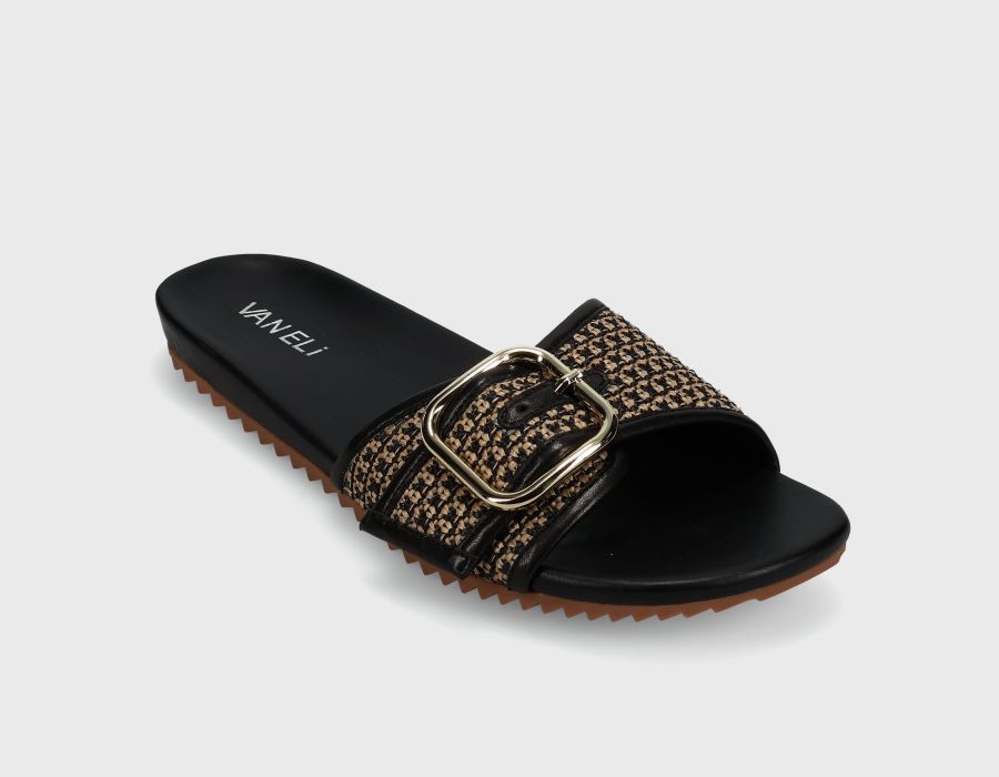 Adya - Black Beige Ottorafia bouclé slide sandal with oversized buckle and treaded sole by VANELI