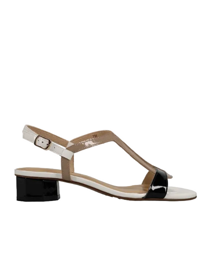 Hollis - Black Combo low-heel sandal with buckle strap, padded insole by VANELI, Women's Shoes HCO