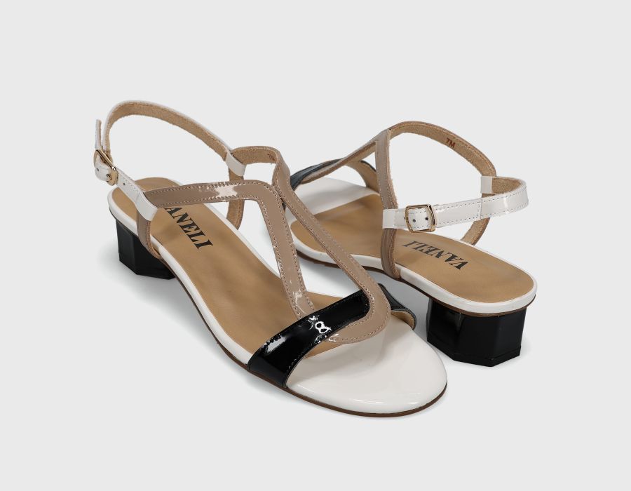 Hollis - Black Combo low-heel sandal with buckle strap and padded insole by VANELI, Women's Shoes HCO
