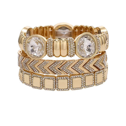 Crystal Luxe Power Stack Set with geometric gold and clear crystal accents by TREASURE JEWELS