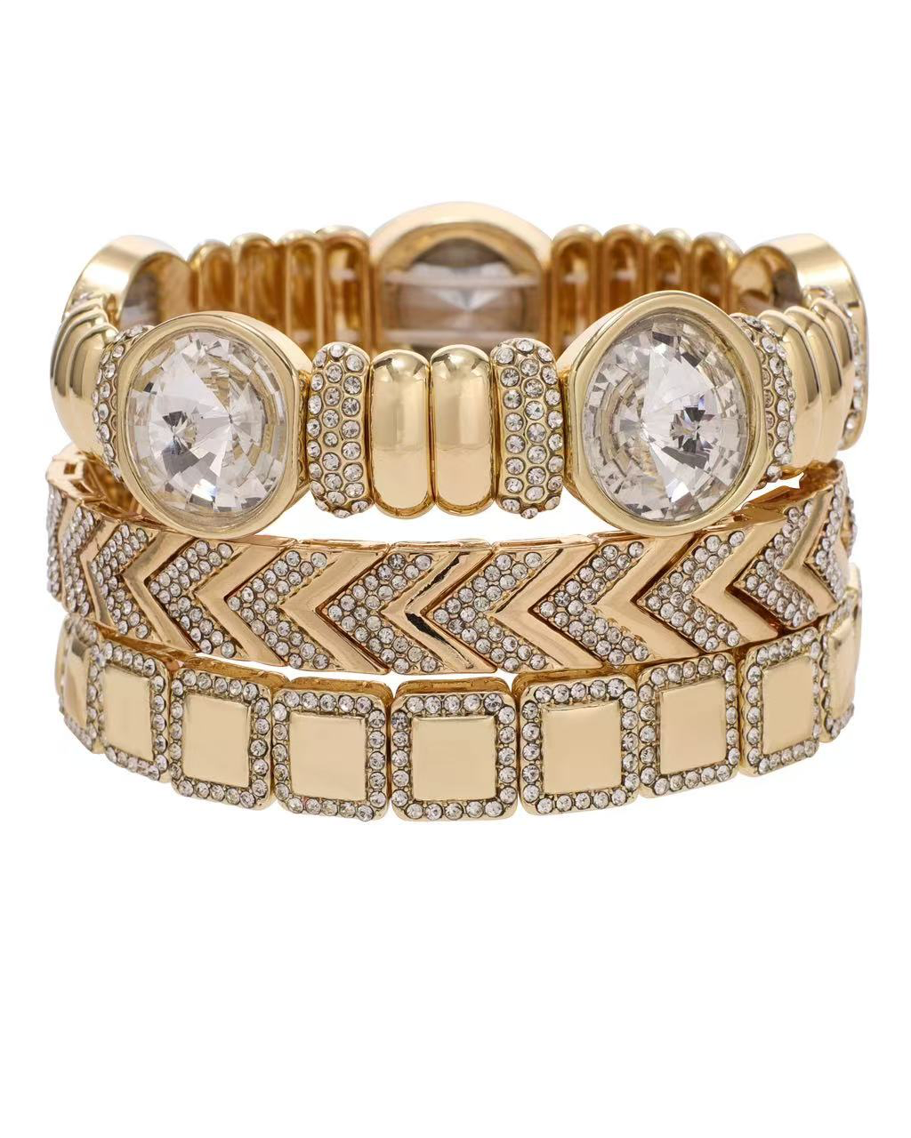Crystal Luxe Power Stack Set featuring geometric gold and clear crystal accents by TREASURE JEWELS