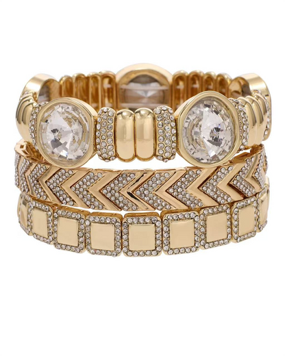 Crystal Luxe Power Stack Set featuring geometric gold and clear crystal accents by TREASURE JEWELS