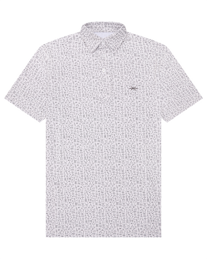 TEXAS STANDARD Traditional polo in ash, all-over logo print, button-front and point collar
