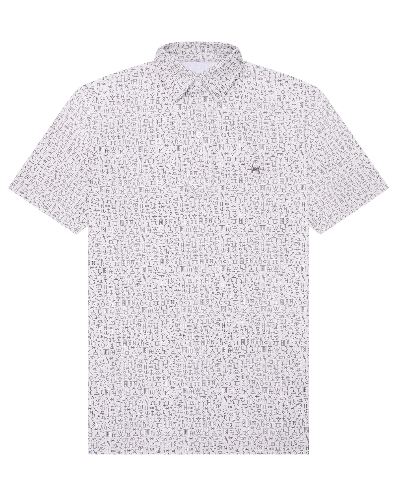 TEXAS STANDARD Traditional polo in ash, all-over logo print, button-front and point collar