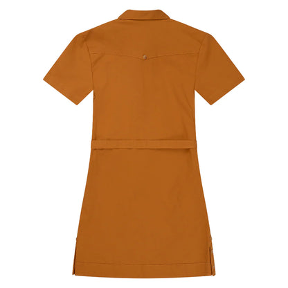 Tejas Guayabera Dress - Burnt Orange, short sleeve with back yoke and waist belt by TEXAS STANDARD