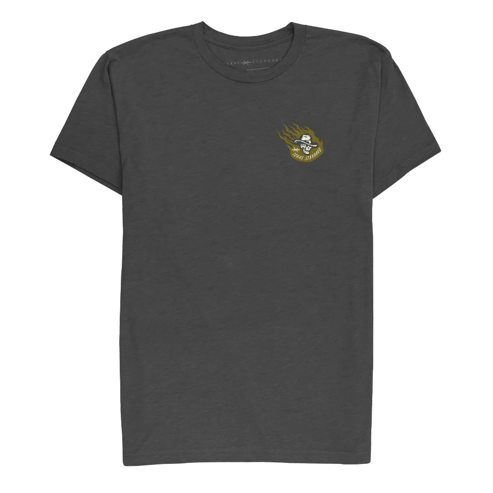 Heritage Printed Tee - Legends Ride Forever in gray blue with vintage Texas rider art by TEXAS STANDARD