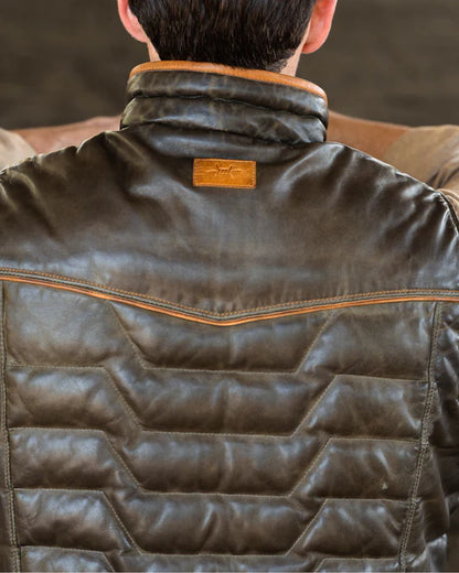 Maverick Leather Vest in brown lambskin with quilted puffer design and contrast piping by TEXAS STANDARD