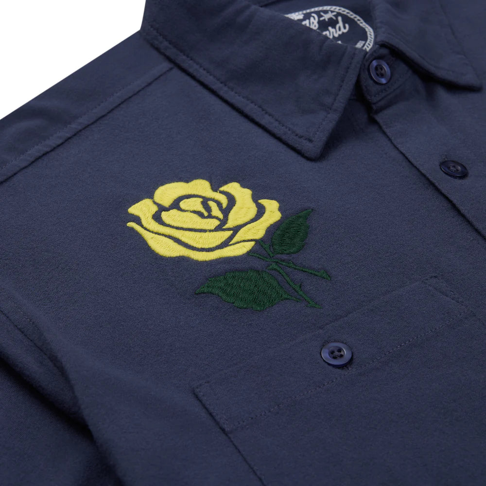 Drifter Shirt - Yellow Rose navy short sleeve with yellow rose embroidery by TEXAS STANDARD