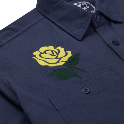Drifter Shirt - Yellow Rose navy short sleeve with yellow rose embroidery by TEXAS STANDARD