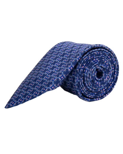 Men's Tie 5957 in blue microfiber poly with geometric pattern by SELINI NEW YORK HCO Ties