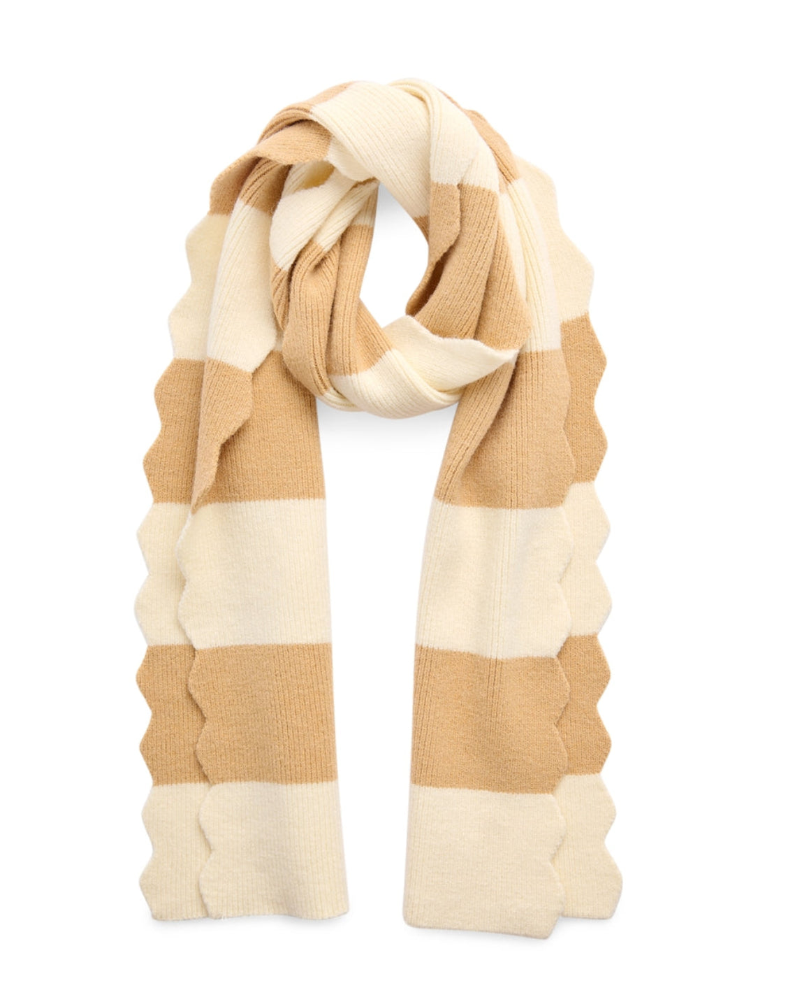 Scala Striped Scarf in beige and cream with scalloped edges by SHIRALEAH at HCO Fredericksburg