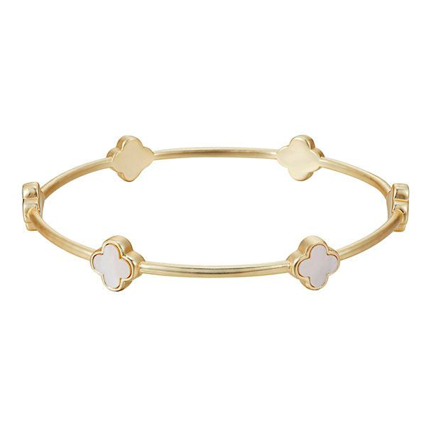 GOLD BANGLE WITH MOP CLOVERS