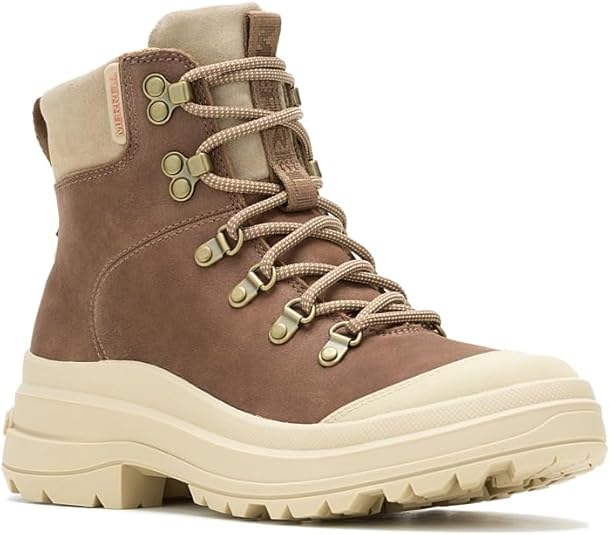 Harper Lace Zip Wp W brown waterproof hiking boot with lace-up front and side zipper by MERRELL