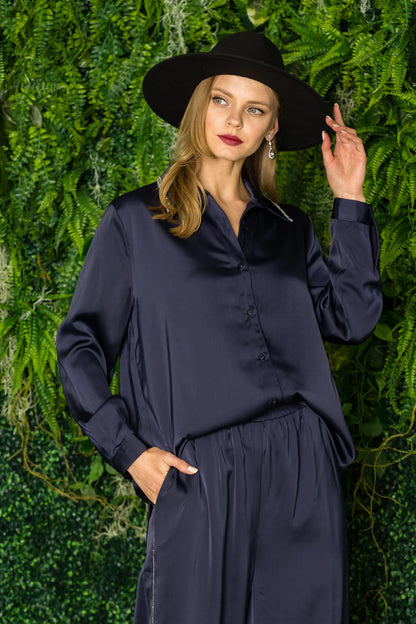 Wileene Satin Shirt W/Diamond Trim