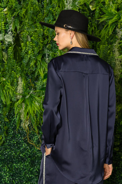 Wileene Satin Shirt W/Diamond Trim