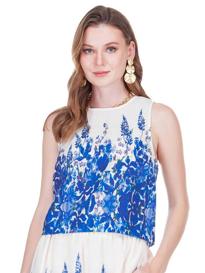 Back Zip Sleeveless Top - Indigo Meadow