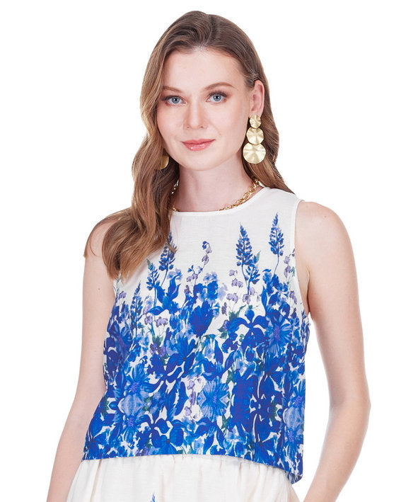Back Zip Sleeveless Top - Indigo Meadow