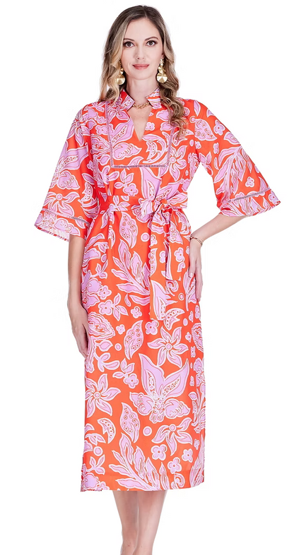 Trimmed Yoke Tunic Maxi - Orange Petal